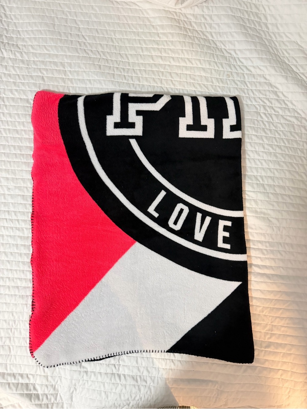PINK Victoria's Secret Black, Hot Pink & White LOVE Throw Blanket
